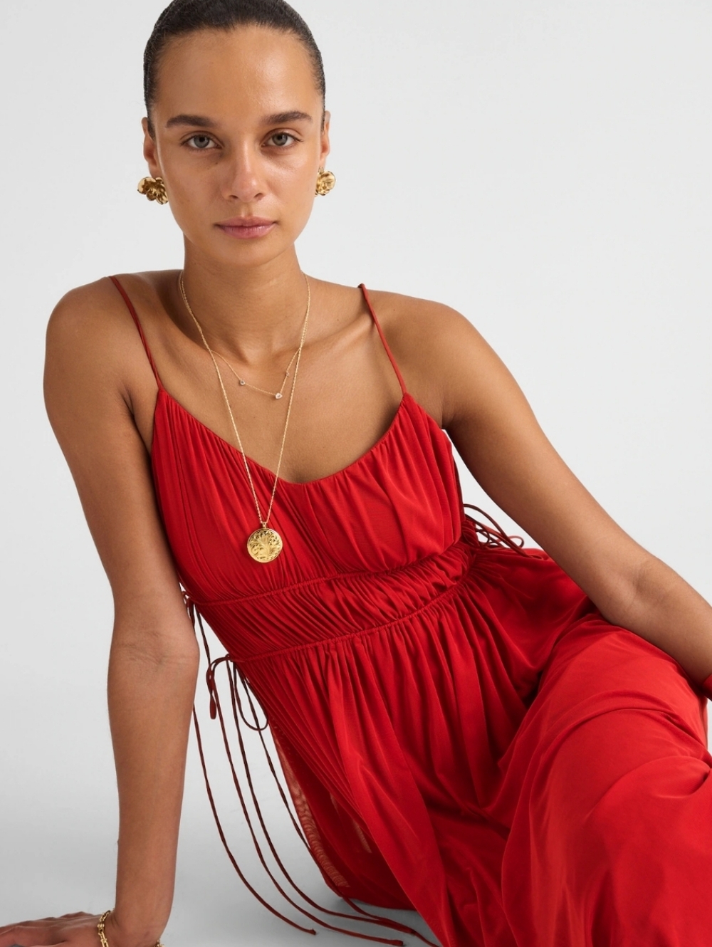 Madewell Gathered V-neck Midi Dress - red - Picture 5 of 13